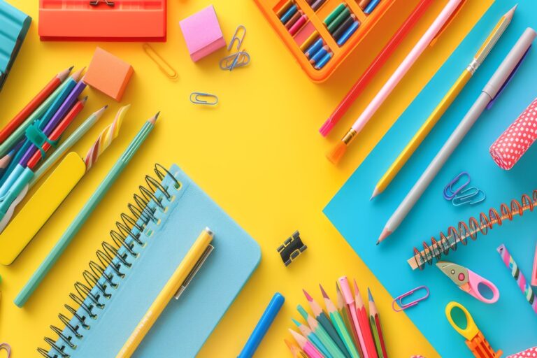 Fournitures scolaires colorées pour préparer l'allocation de rentrée scolaire 2026